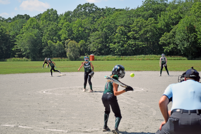 A player hits the ball. 
