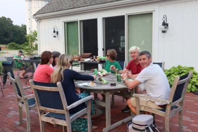 A group enjoys their meal. 