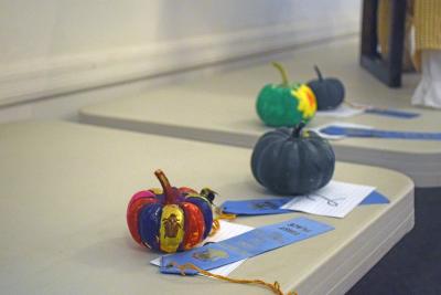 The kids' pumpkin crafts. 