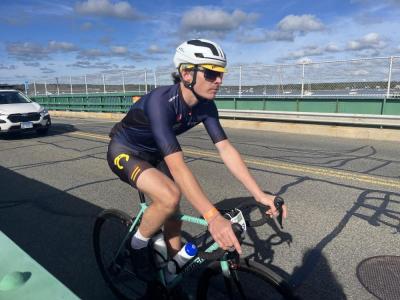 A rider passes over the Padanaram Bridge.