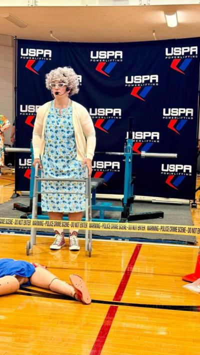 Liz Pothel-Pereira dressed as a grandma. Source: Michael Dozier