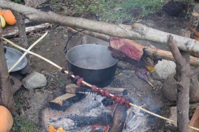 Food cooking in a traditional way. 