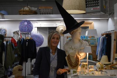Margaret Silvia poses with her decorations. 