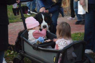Murphy gets some snacks from Penelope (2.5) and Eloise (1.)