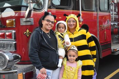 A family all dressed up for the event. 