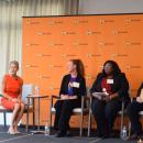 Jennifer Hoadley, Te-Ana Harris and Daniel Cohen answer questions from Kristine Bostek during the panel. 