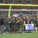 The Dartmouth High School boys soccer team poses with their Final 4 trophy and banner. Photos by Kat Sheridan