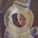 Liam Miller, 7, poses in the ice sculpture.