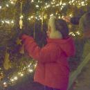 Courtney Gwozdz hangs an ornament for the Jimmy Fund. 