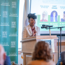 Dr. Ellie Paris speaks at the Metro South Chamber of Commerce Business Success Awards Ceremony. Source: Metro South Chamber of Commerce