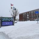 The town hall, all snowy.