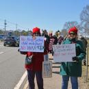 Many of the protesters wore "Melt ICE" knitted hats.