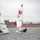 Phoebe Murray and Maisy Sperry practice steadying their boat.