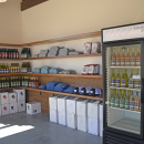 Some of the wine bottles and merch available. 