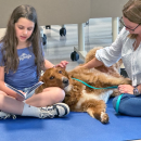Kayla Costa, age 9, reads to Enzo. 