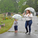Dayna and Benjamin (age 4) Kingsland walk into the ceremony.
