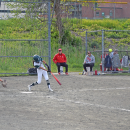 A player hits the ball. 