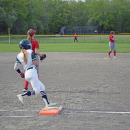 A player gets to first base. 