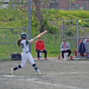 A player hits the ball. 
