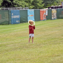 Gavin Tocci plays with a frisbee. 