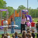 Audra Thomas cuts the ribbon with (right to left) Lenox Porta from kindergarten, Zoe Francis from first grade, Josie Oliver from second grade, Lillian Cabral from third grade, Atticus Folger from fourth grade and Mila DeBarros from fifth grade. Photos by Kat Sheridan.