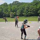 A player hits the ball. 