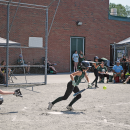 A player starts running toward base. 