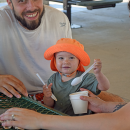 A.J. beat the heat with some ice cream. 