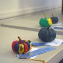 The kids' pumpkin crafts. 