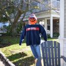 This scarecrow is a Patriots fan. 