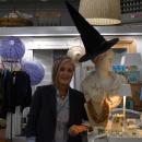 Margaret Silvia poses with her decorations. 