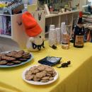 A shop set up to welcome guests with sips. 
