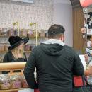 Aubrey helps some customers while dressed up for the holiday. 