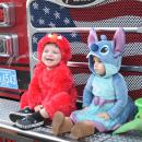 Wesley (2) and Taytum (1.5) dressed up as Elmo and Stitch. 