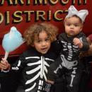 Jordyn (3.5) and Toryn (9 months) dressed up as matching skeletons. 