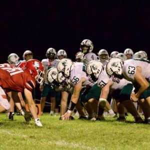 Dartmouth offensive line gets ready for the snap. 