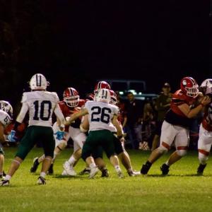 Linebacker Tom Pallatroni closes in on Old Rochester running back.