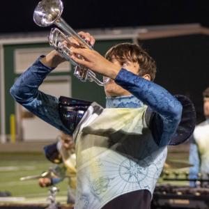 Playing the trumpet. a