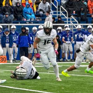 Quarterback Jackson Hart looks to throw the ball during the Thanksgiving game against Fairhaven Thursday, Nov. 28, 2024. Photos by Leighah Beausoleil