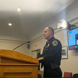 Chief of Police Brian Levesque talks about traffic on Route 6. Photo by Kat Sheridan