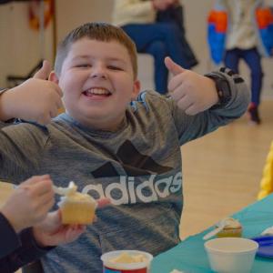 Oliver Wakefield gives a double thumbs up to the camera. Photos by Kat Sheridan