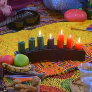 The Kwanzaa candles representing the seven principles of the holiday. Photos by Kat Sheridan