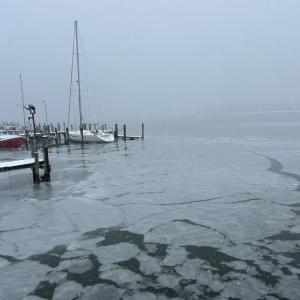 The frozen Padanaram Harbor. Photo by Mari Huglin
