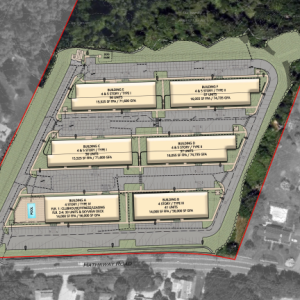 The layout of the architectural plans for Hathaway, with Hathaway Road in front, Hope Evangelical Church the left and the rest of the property off the screen. Source: Allen and Major Associates Inc.