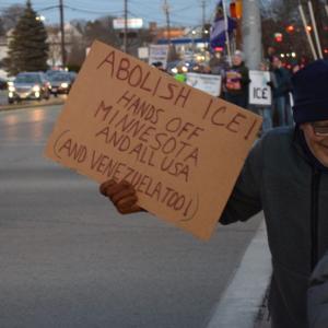 A sign calling for I.C.E. out.