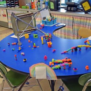 The Legos with a chair thrown by the leprechaun.