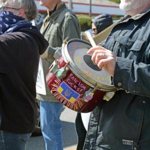 One protester brought an anti-fascist drum.