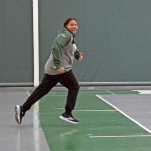 Halina Silvia runs her leg of the relay race