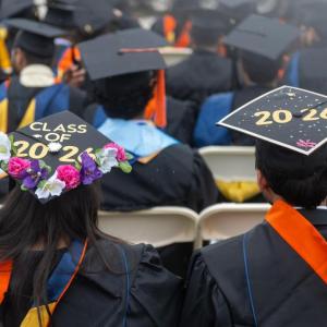 Students with their decorated caps. 