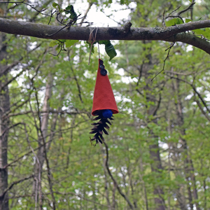 A gnome with a bright blue nose. 